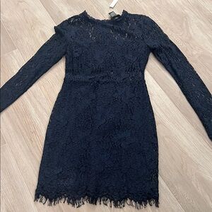 Aqua Black Long Sleeve Sheath Dress